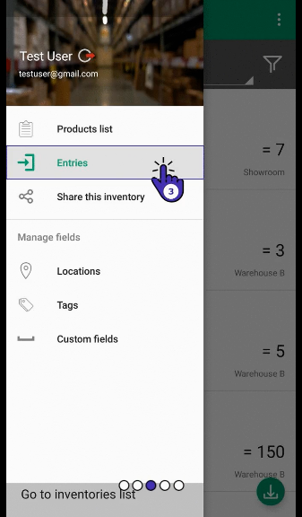 Entries list used to verify imported quantities and locations