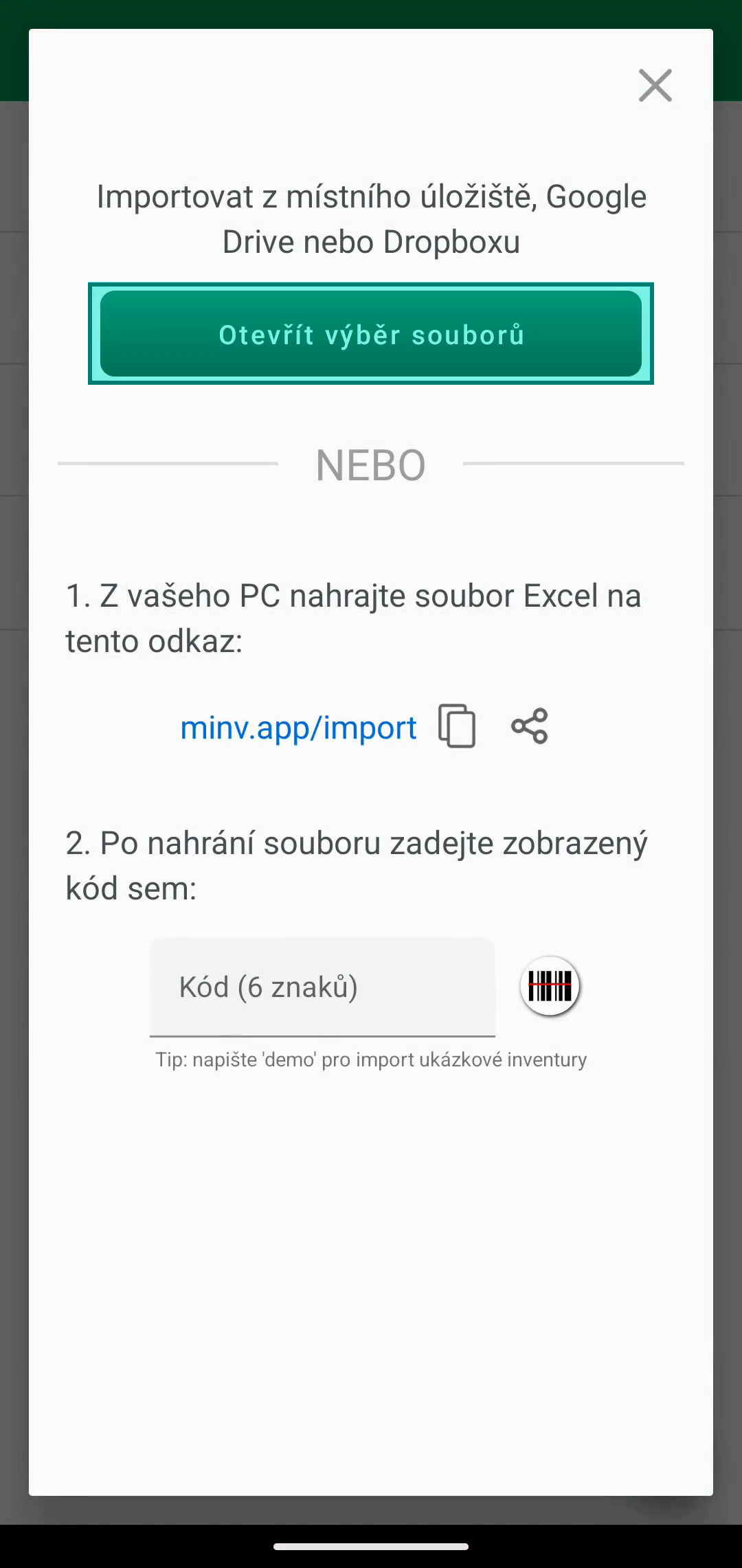 Dialog Import s tlačítkem Open file chooser
