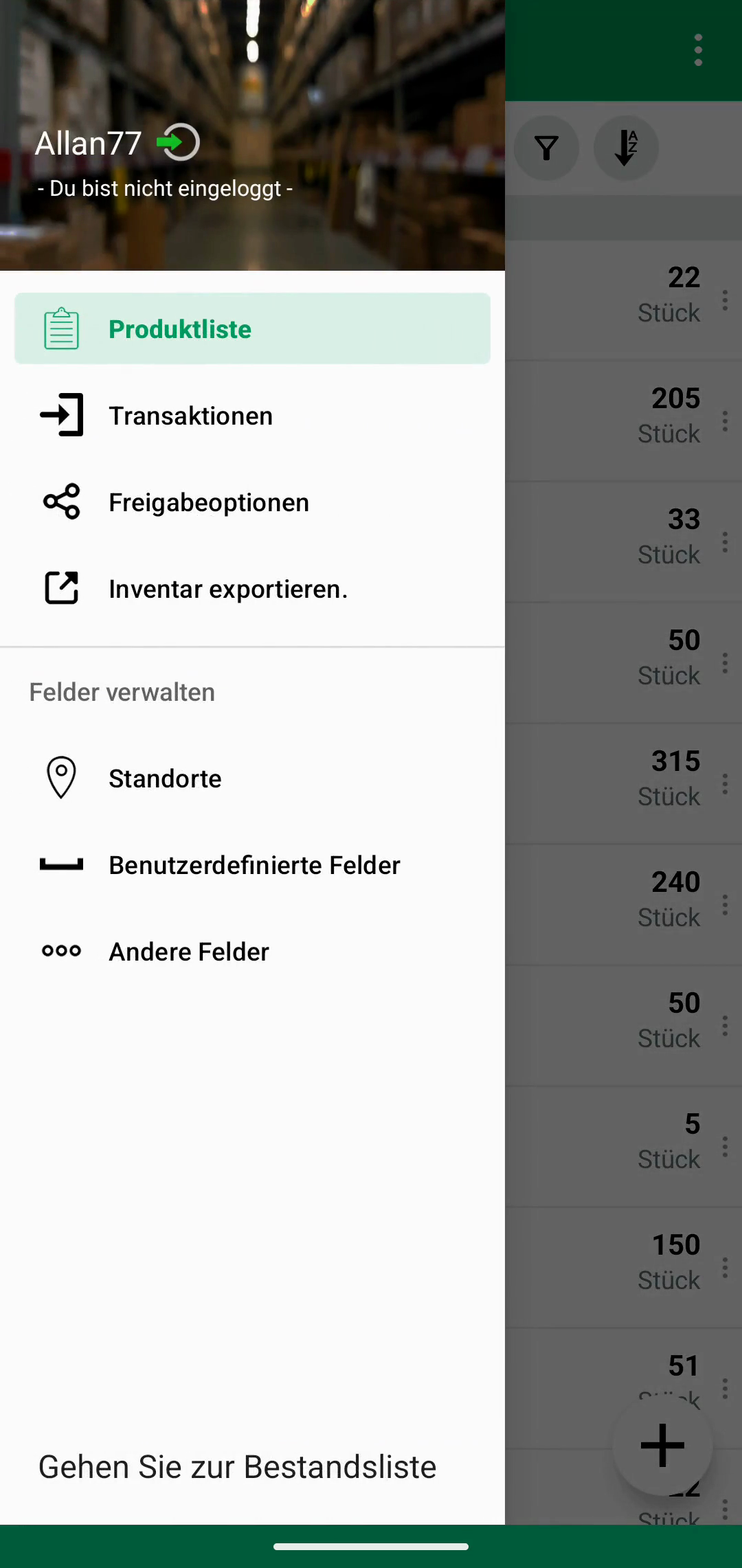 Locations im mobilen Navigationsmenue ausgewaehlt