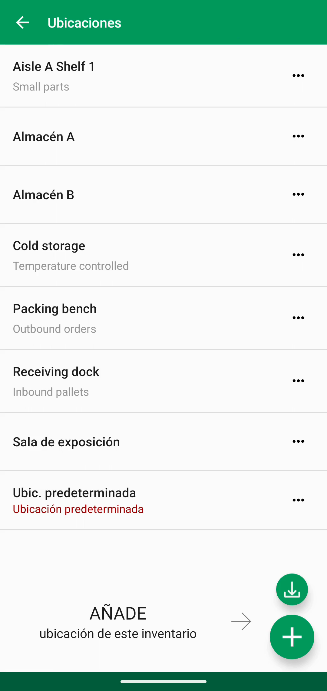 Lista Locations después de añadir ubicaciones importadas