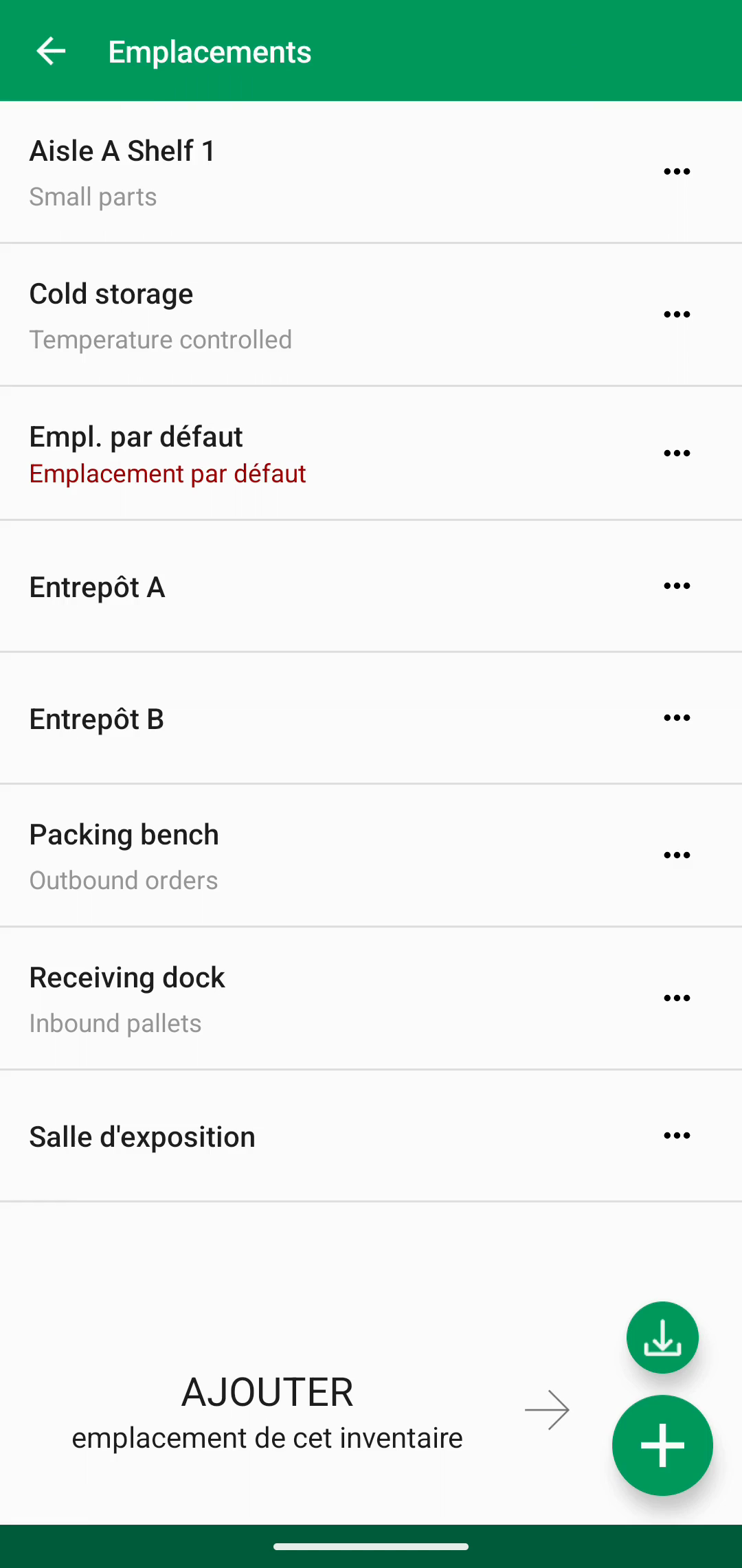 Liste Locations après l ajout des emplacements importés