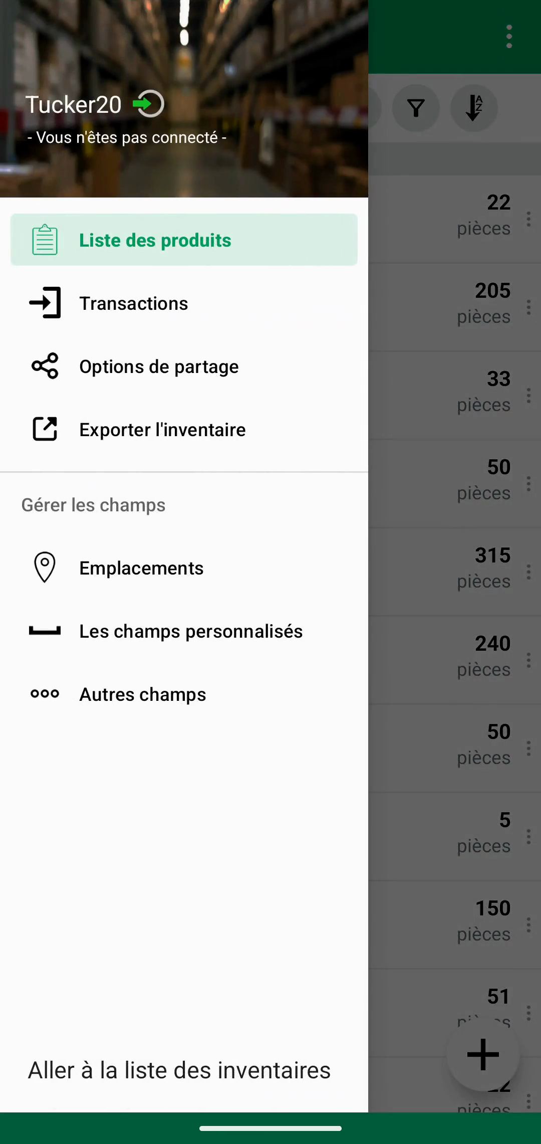 Locations sélectionné dans le menu mobile