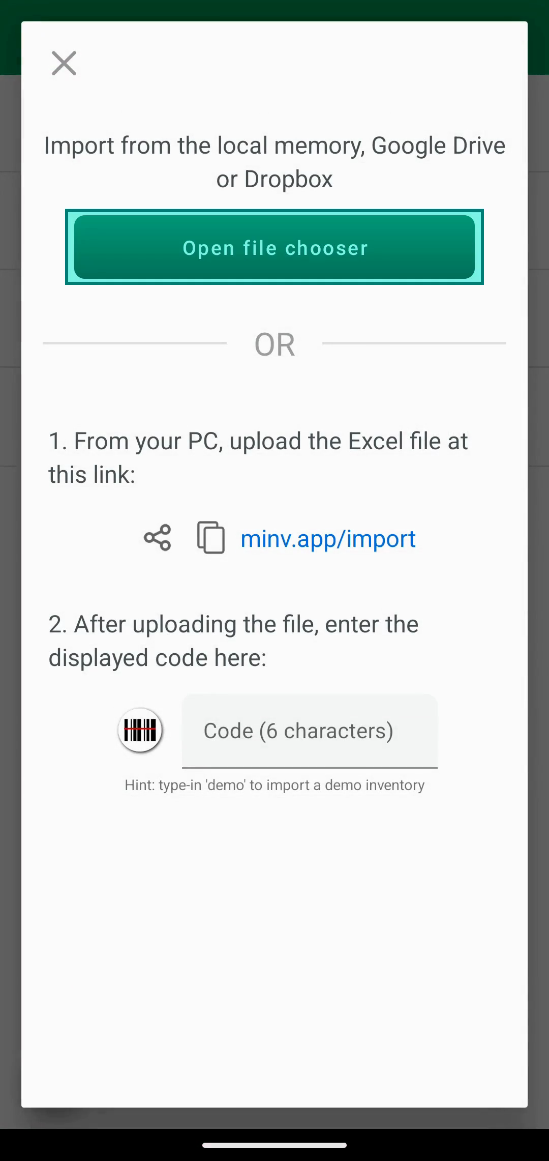 תיבת Import עם כפתור Open file chooser