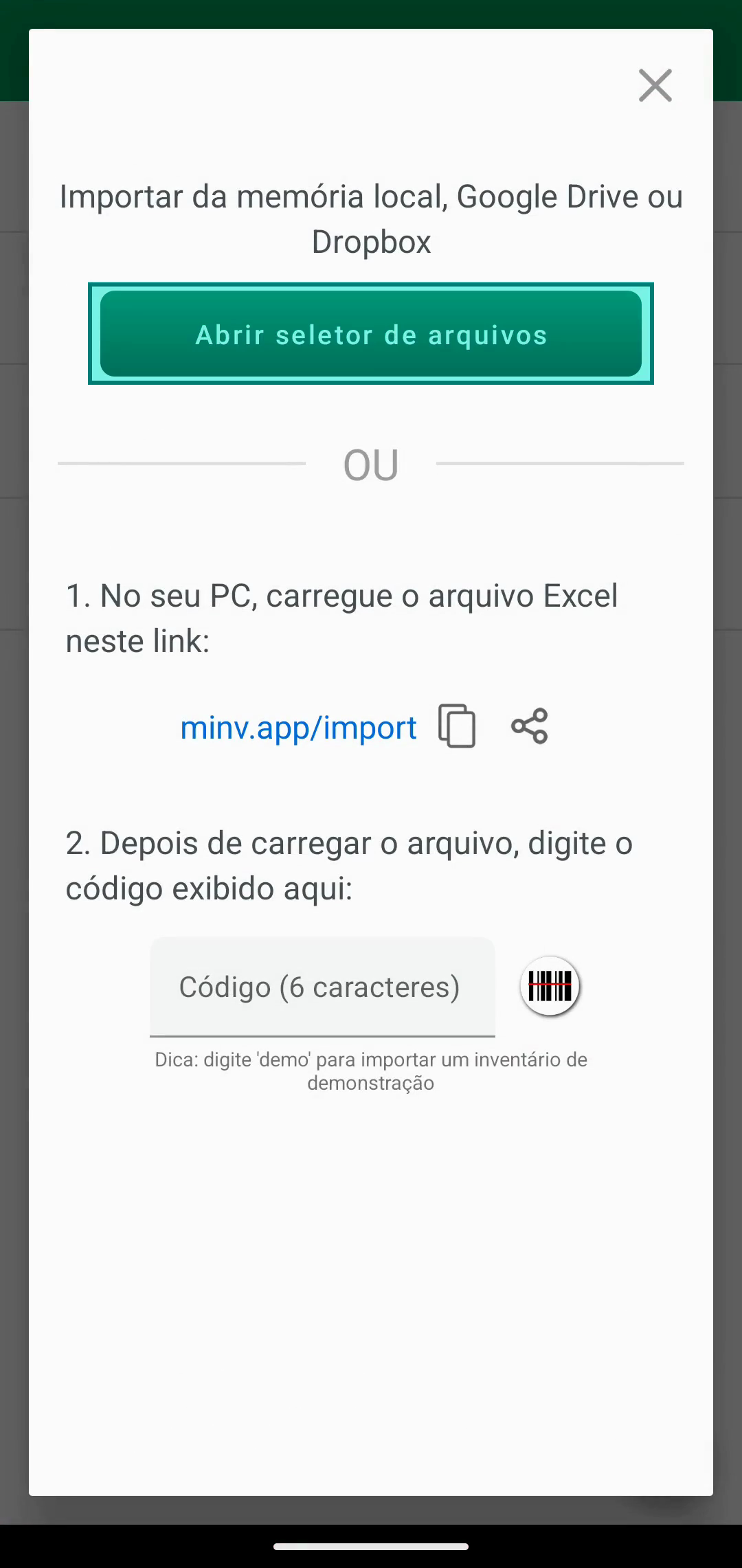 Diálogo Import com o botão Open file chooser