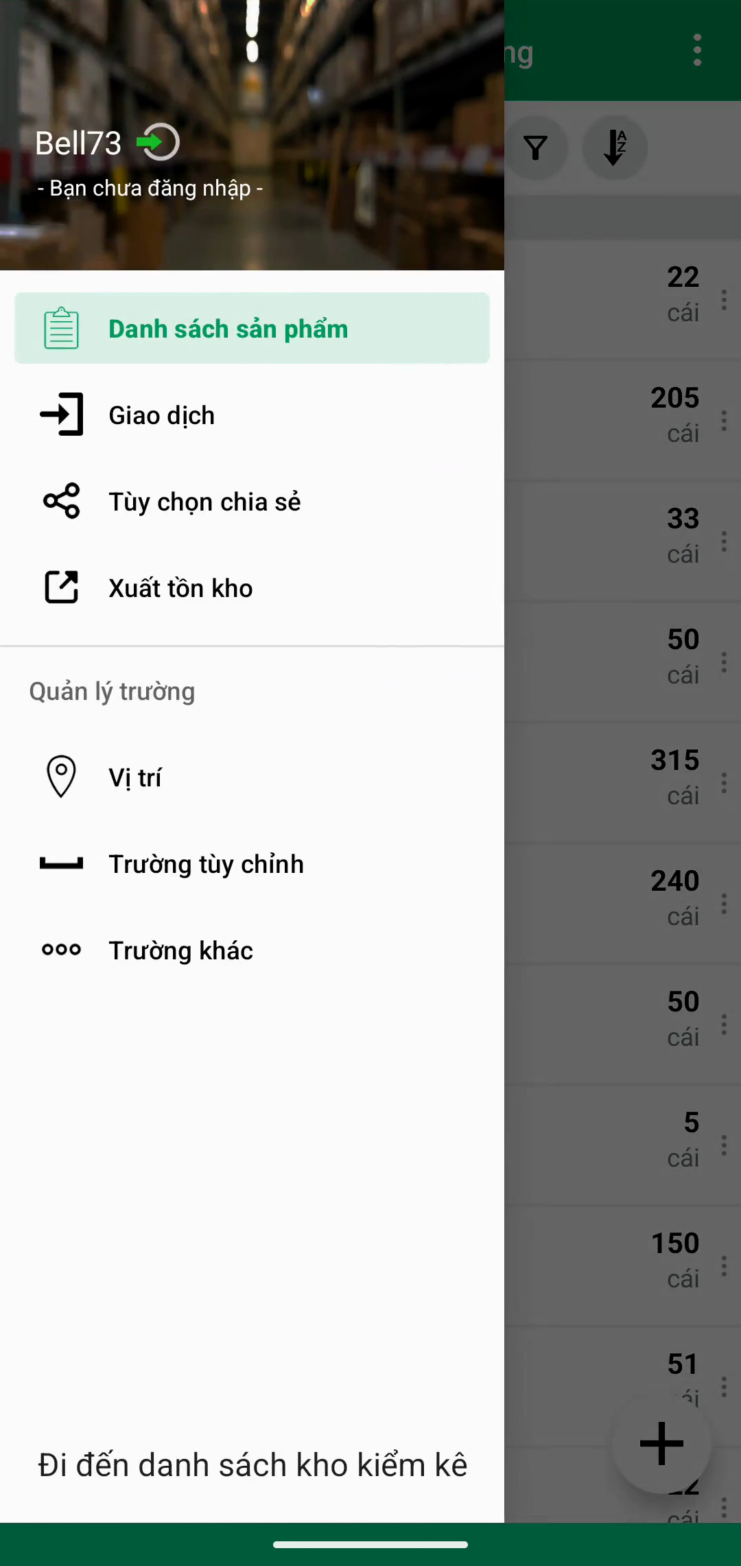 Locations được chọn trong menu điều hướng di động