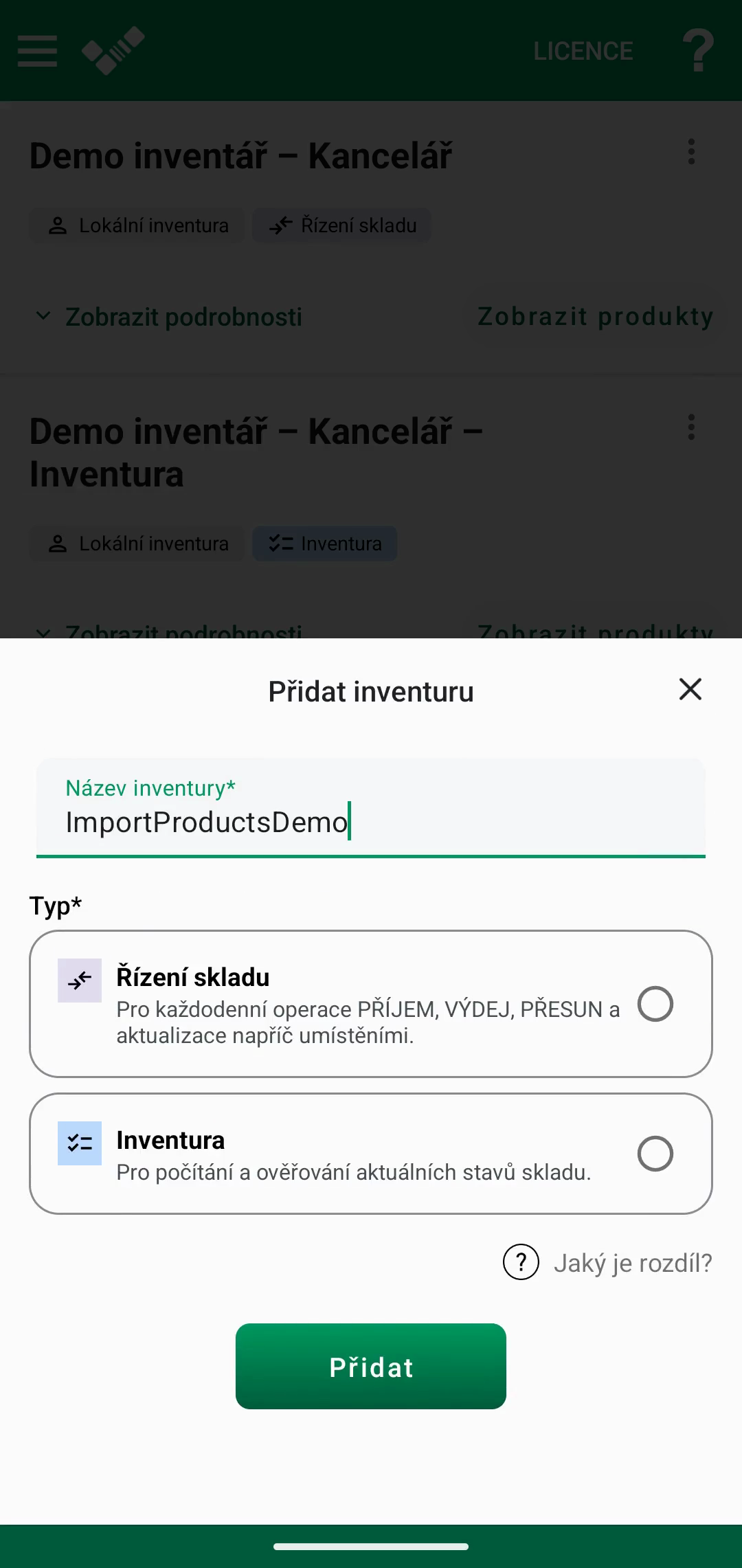Prázdný inventář s možností importovat produktový seznam z Excelu