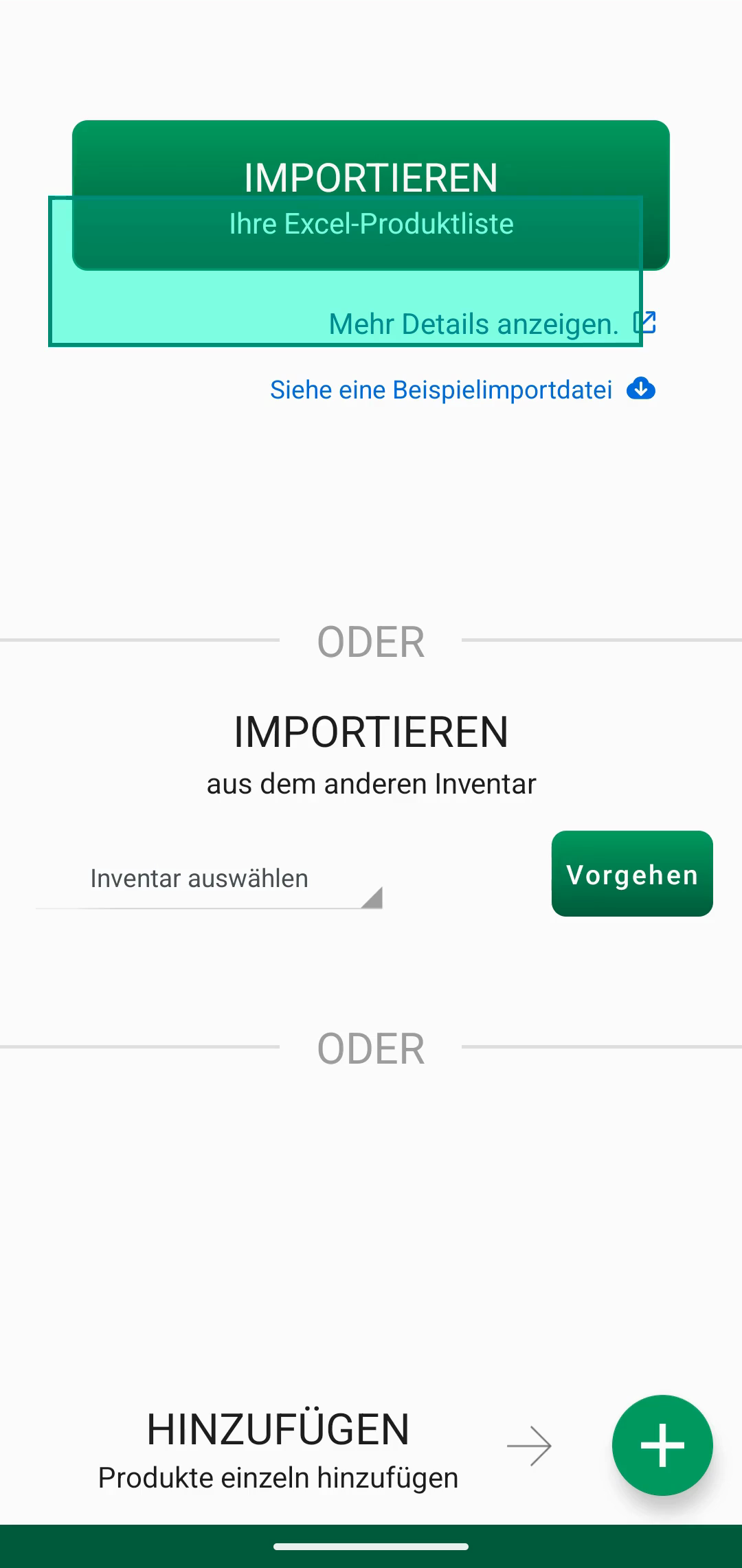 Felder-zuordnen-Bildschirm mit Datei-Spalten und App-Feldern