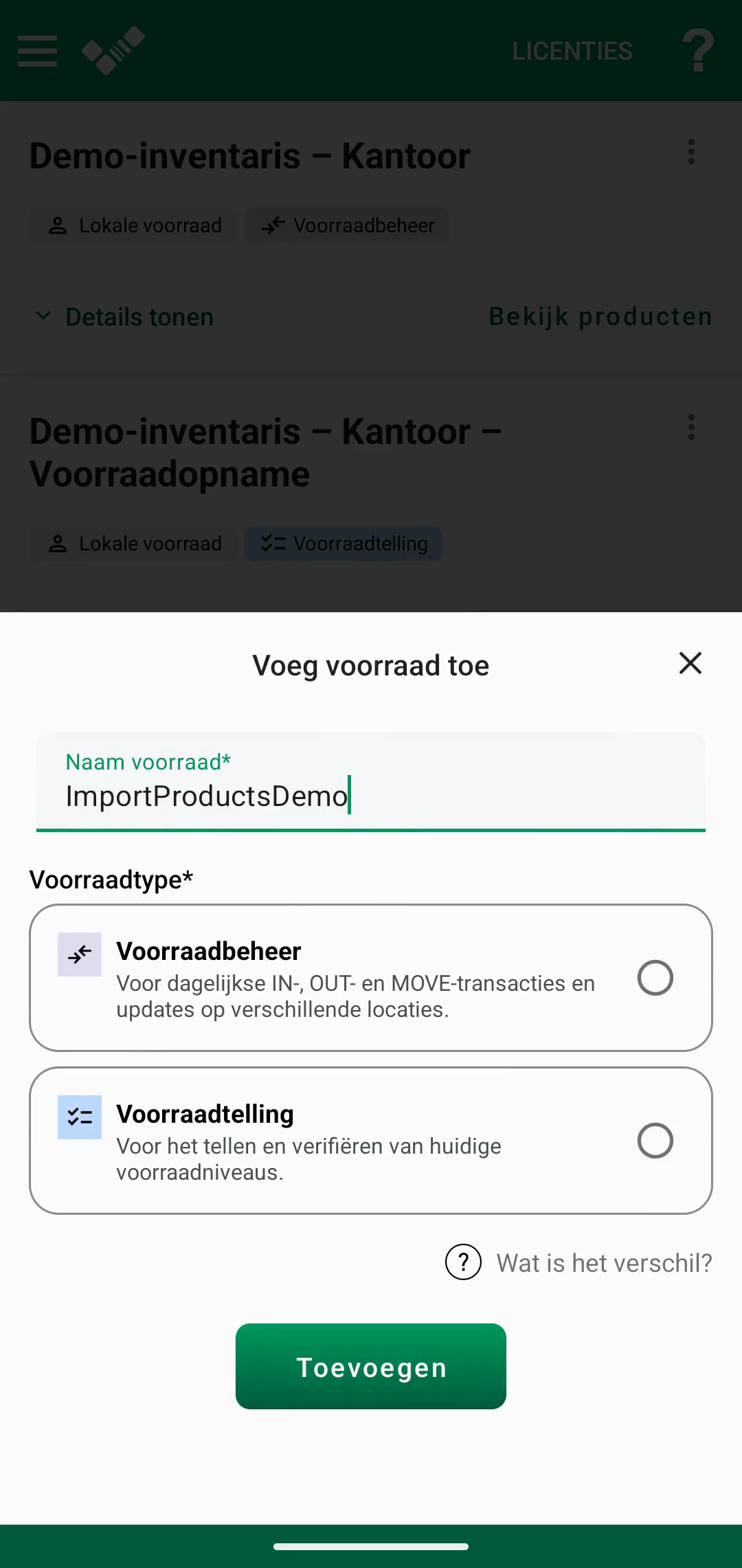 Lege inventaris met de optie om een Excel-productlijst te importeren