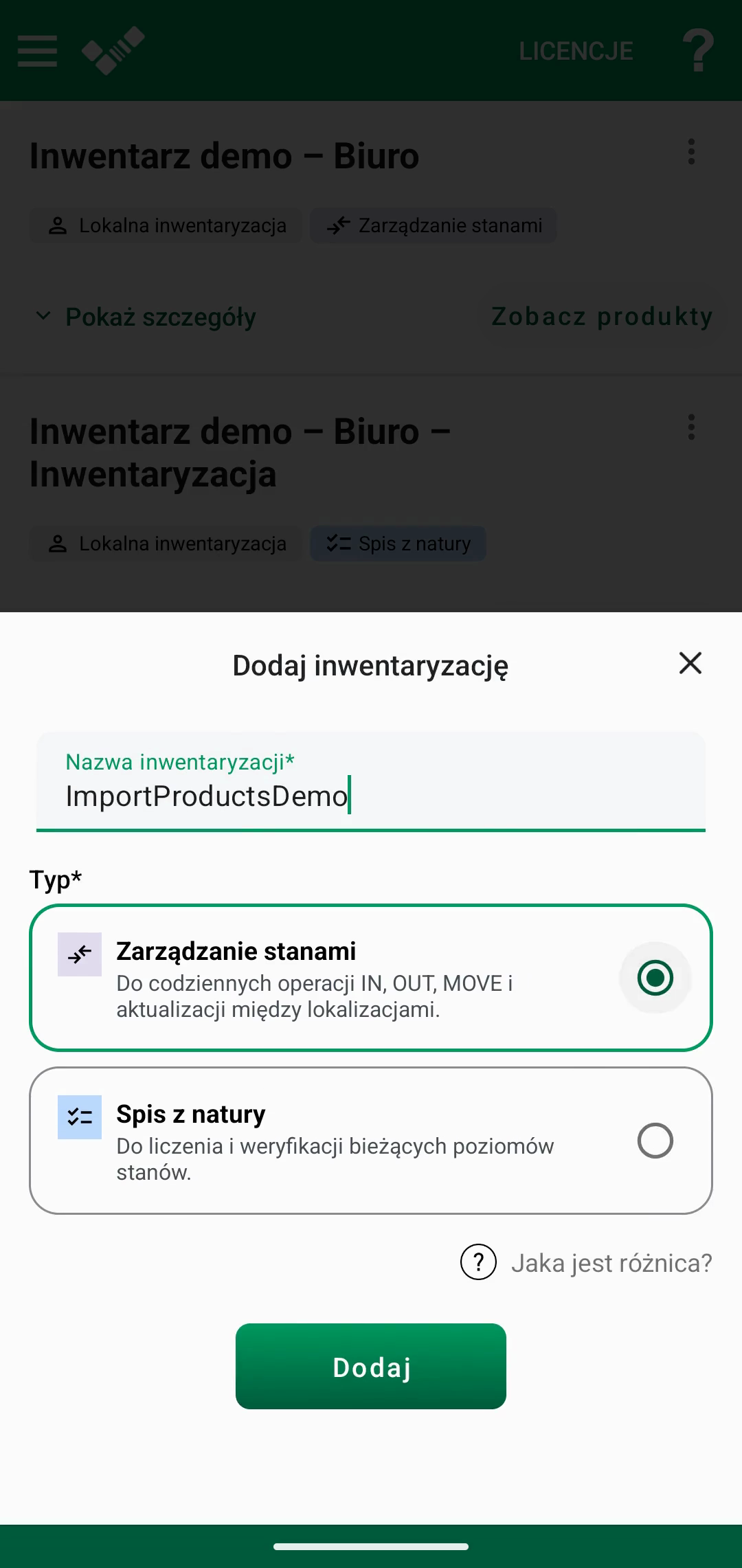 Pusty inwentarz z opcją importu listy produktów Excel