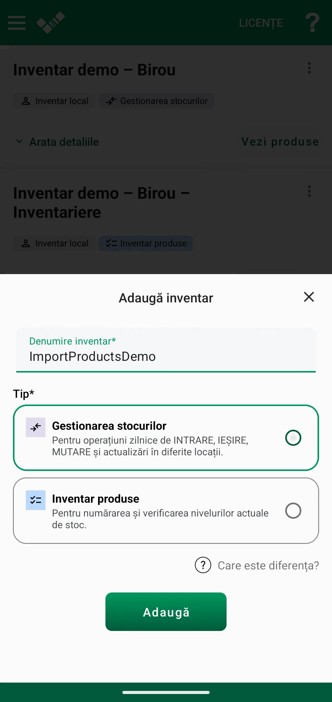 Inventar gol cu opțiunea de import pentru lista Excel de produse