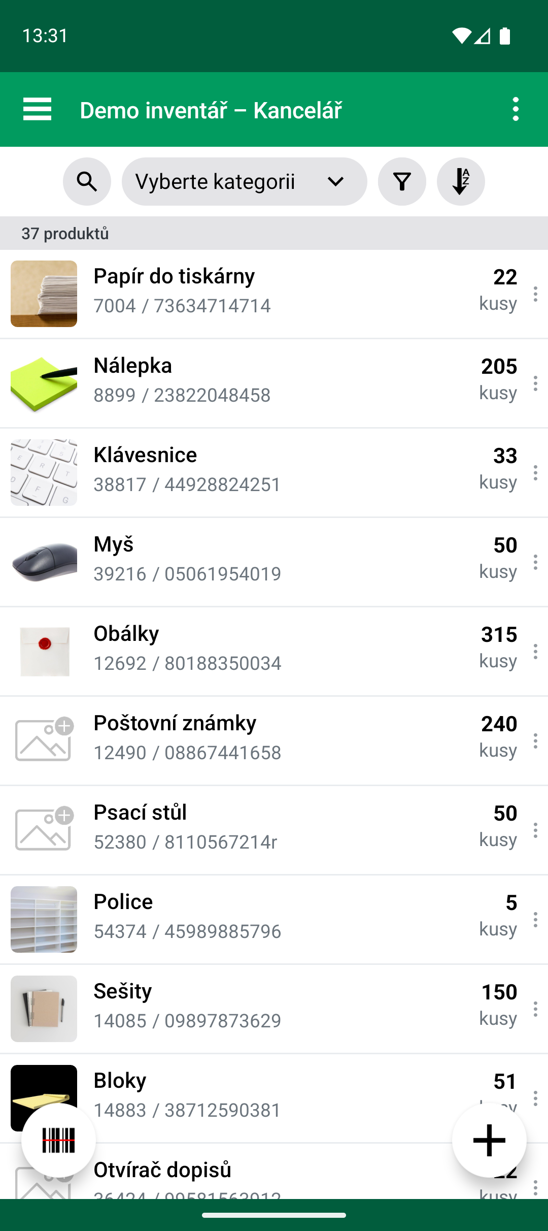 Seznam produktů po dokončení Import & Update Products