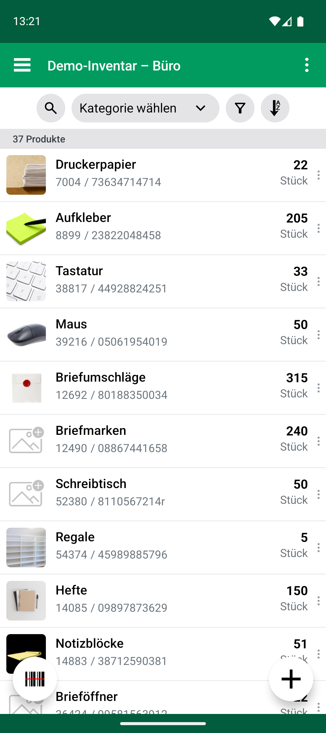 Produktliste nach Abschluss von Import & Update Products