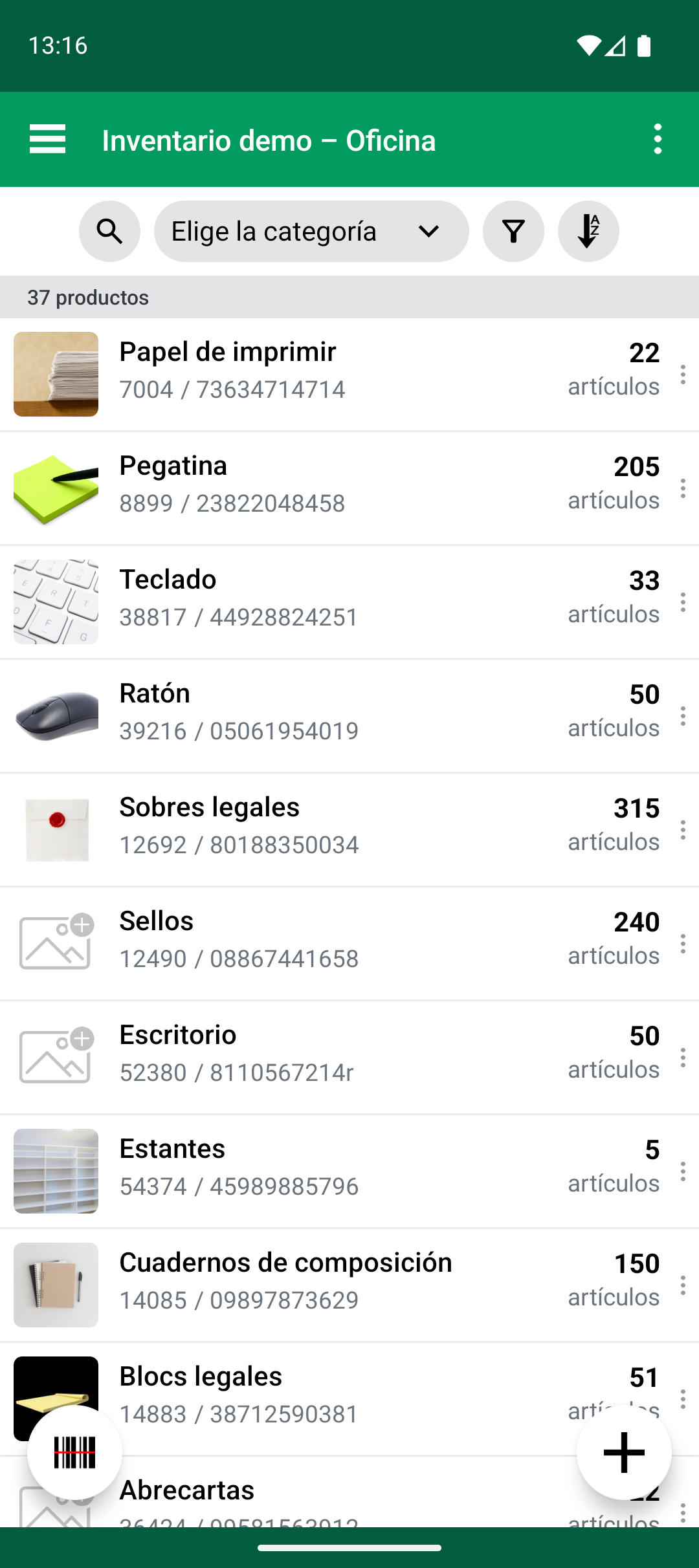 Lista de productos después de finalizar Import & Update Products
