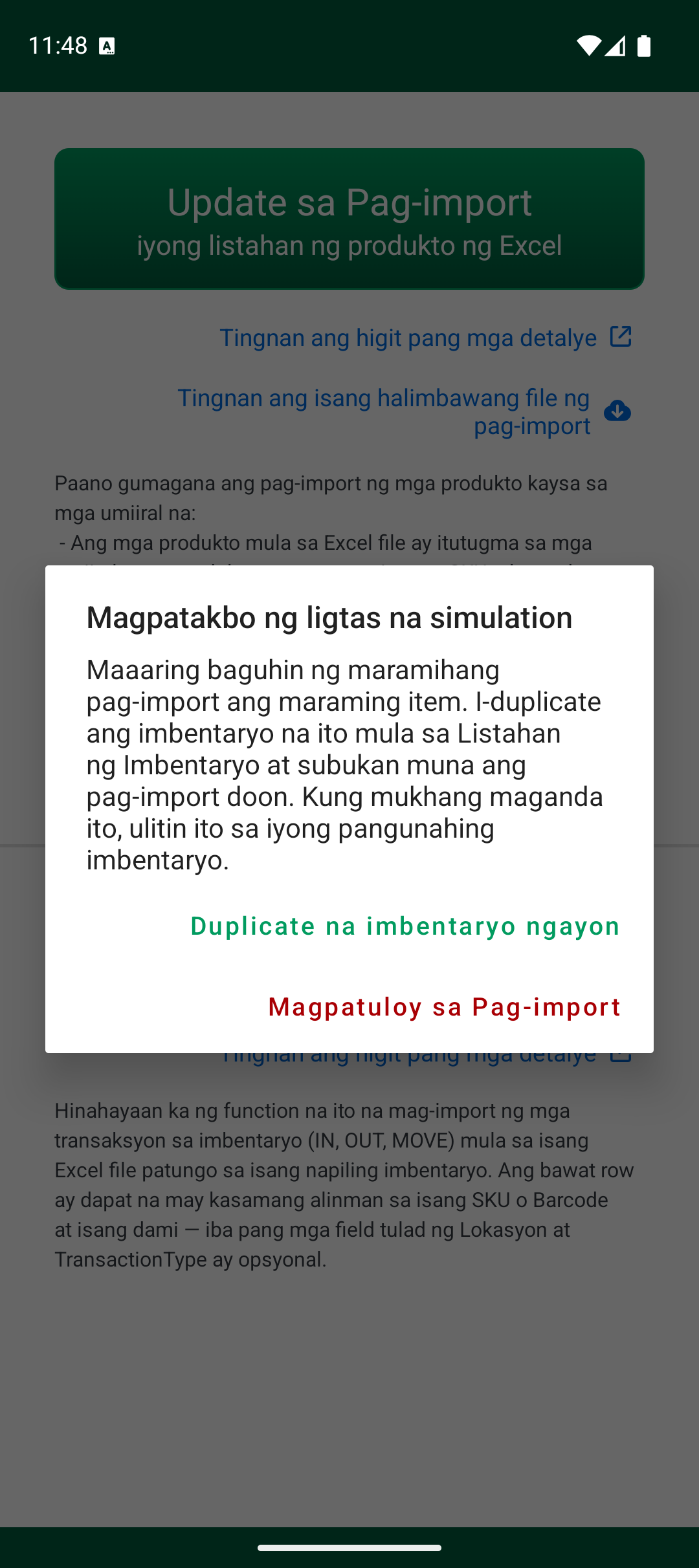 Safe simulation warning bago mag-import