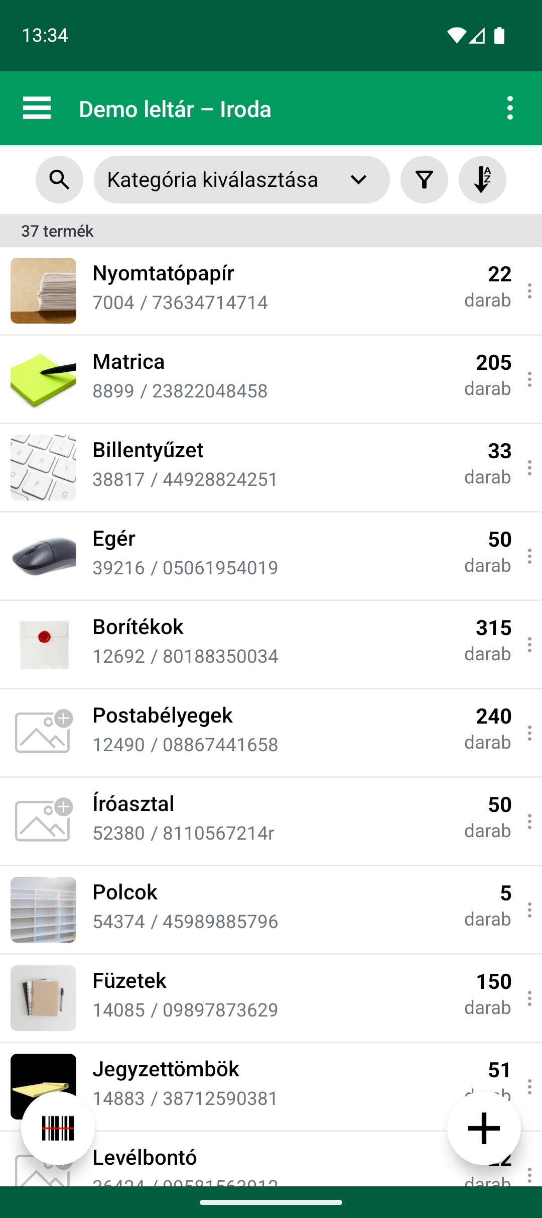 Terméklista az Import & Update Products befejezése után