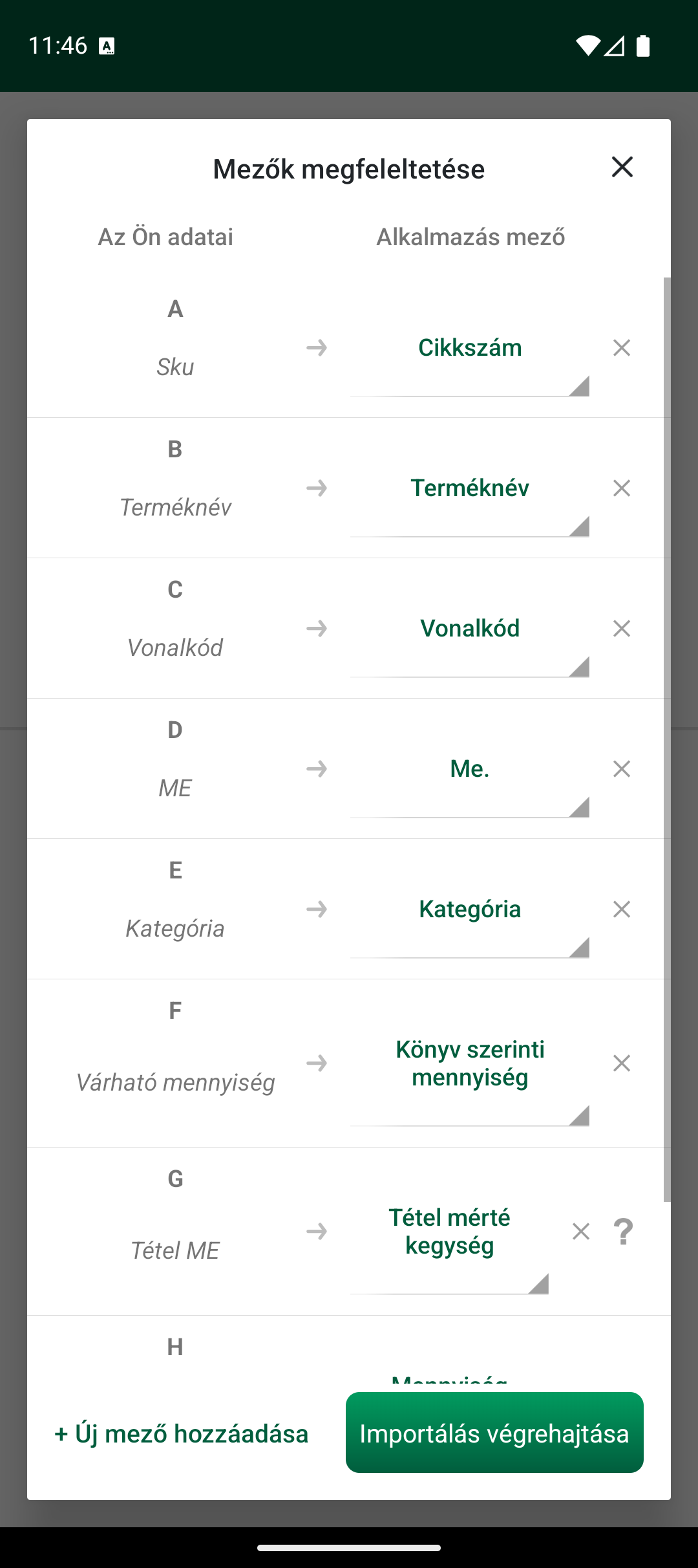 Mezőegyeztetési képernyő