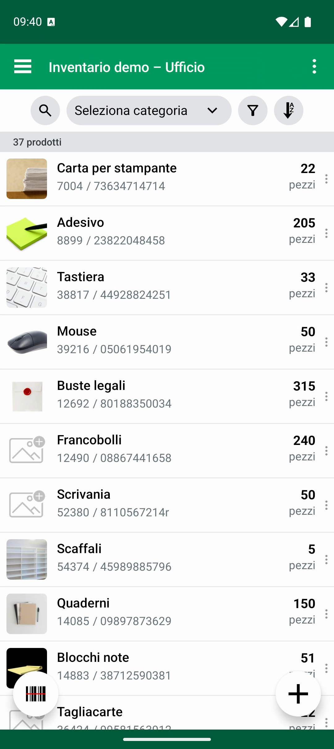 Lista prodotti dopo il completamento di Import & Update Products