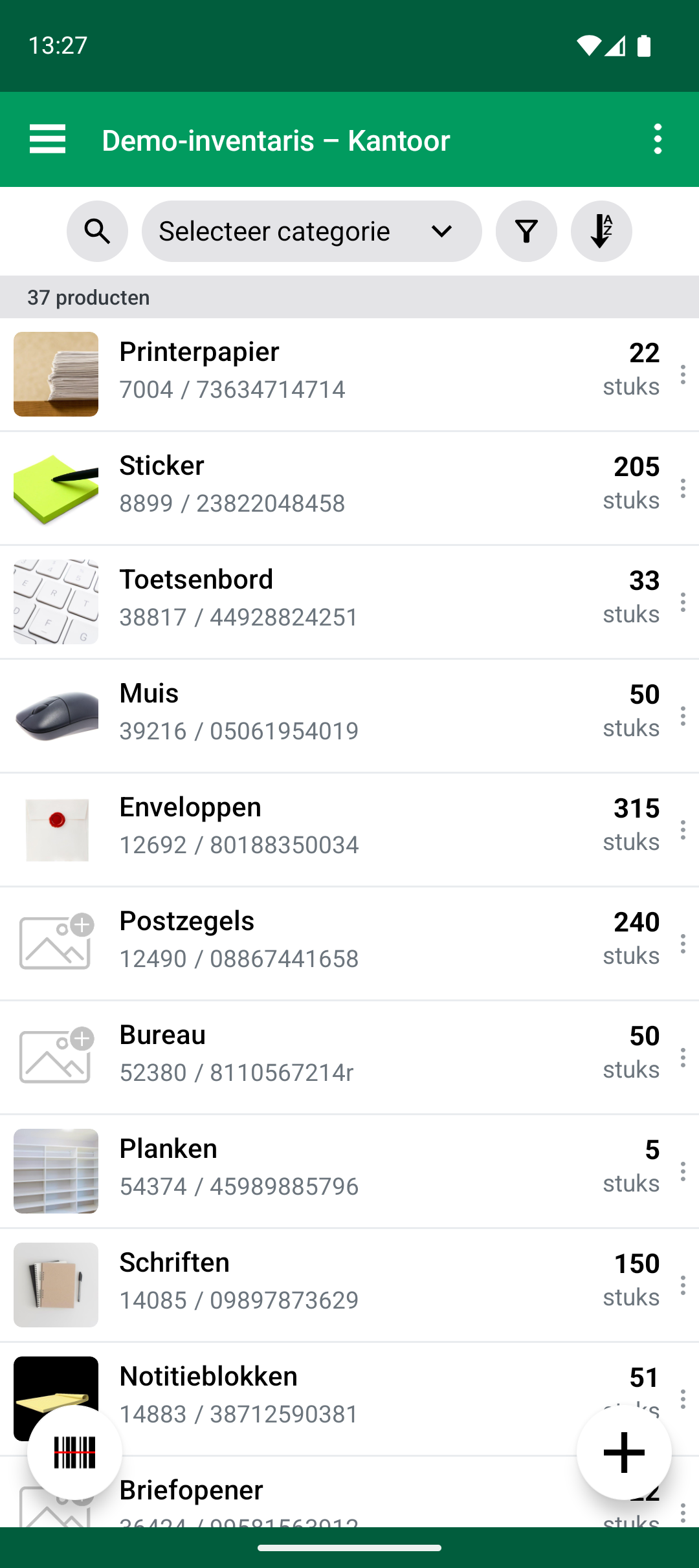 Productlijst nadat Import & Update Products is voltooid