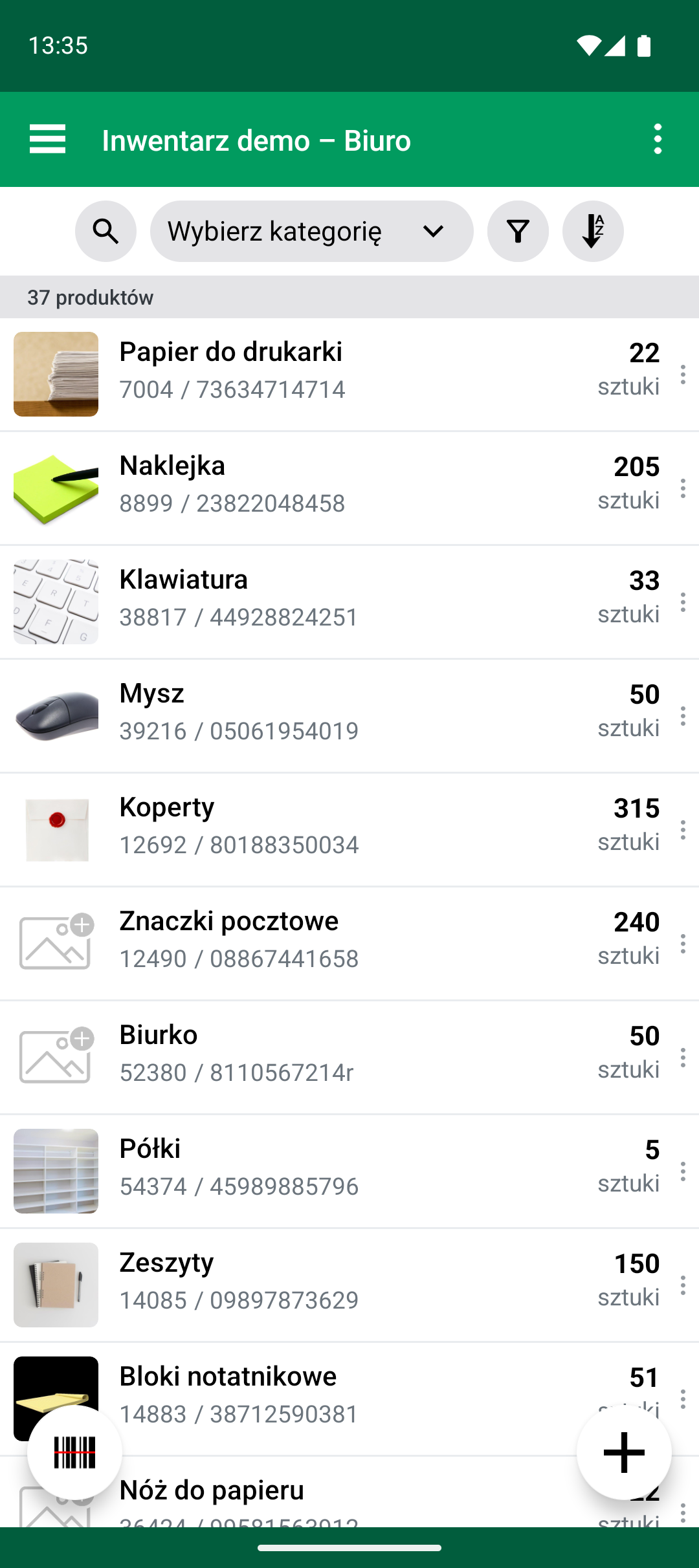 Lista produktów po zakończeniu Import & Update Products