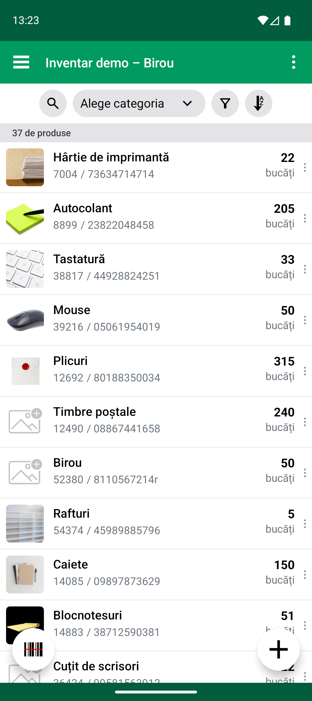 Lista de produse după finalizarea Import & Update Products