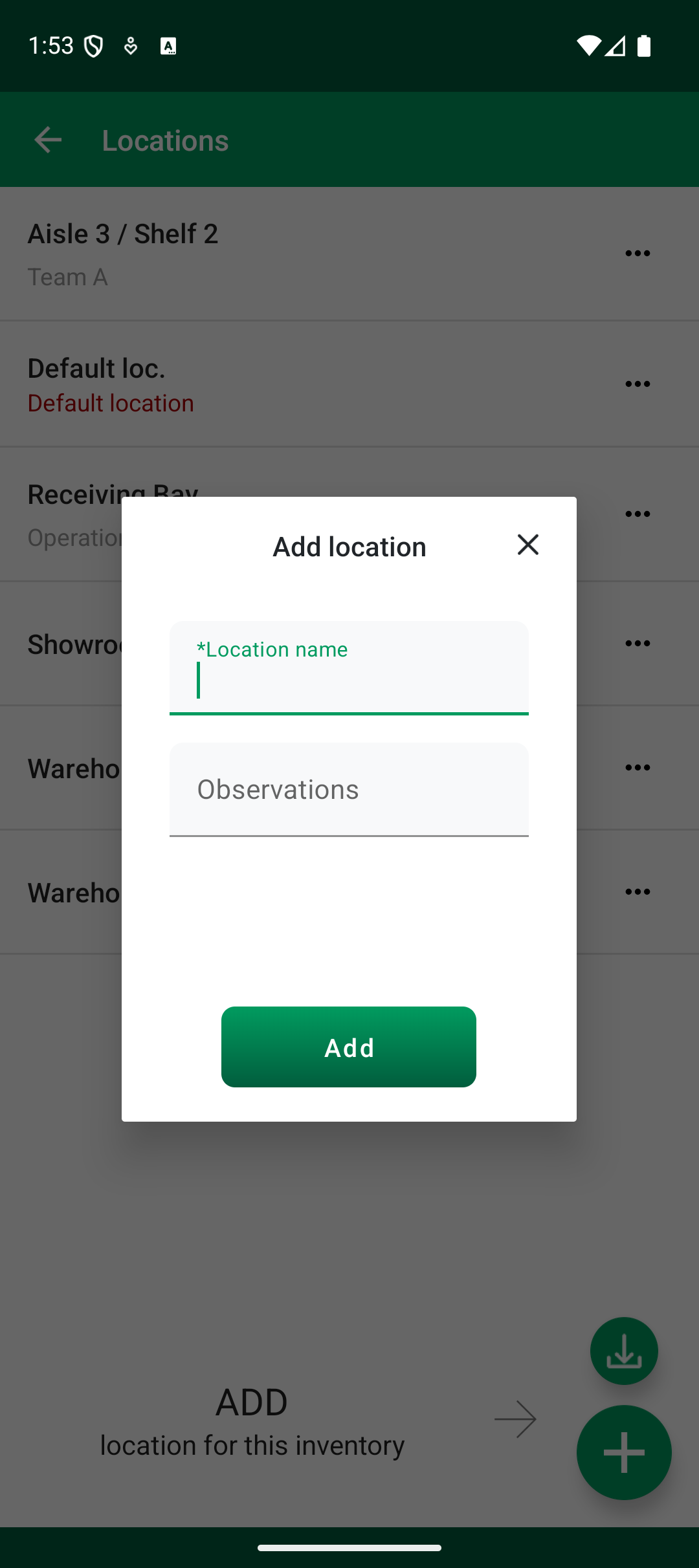Android Add location dialog with Location name and Observations fields