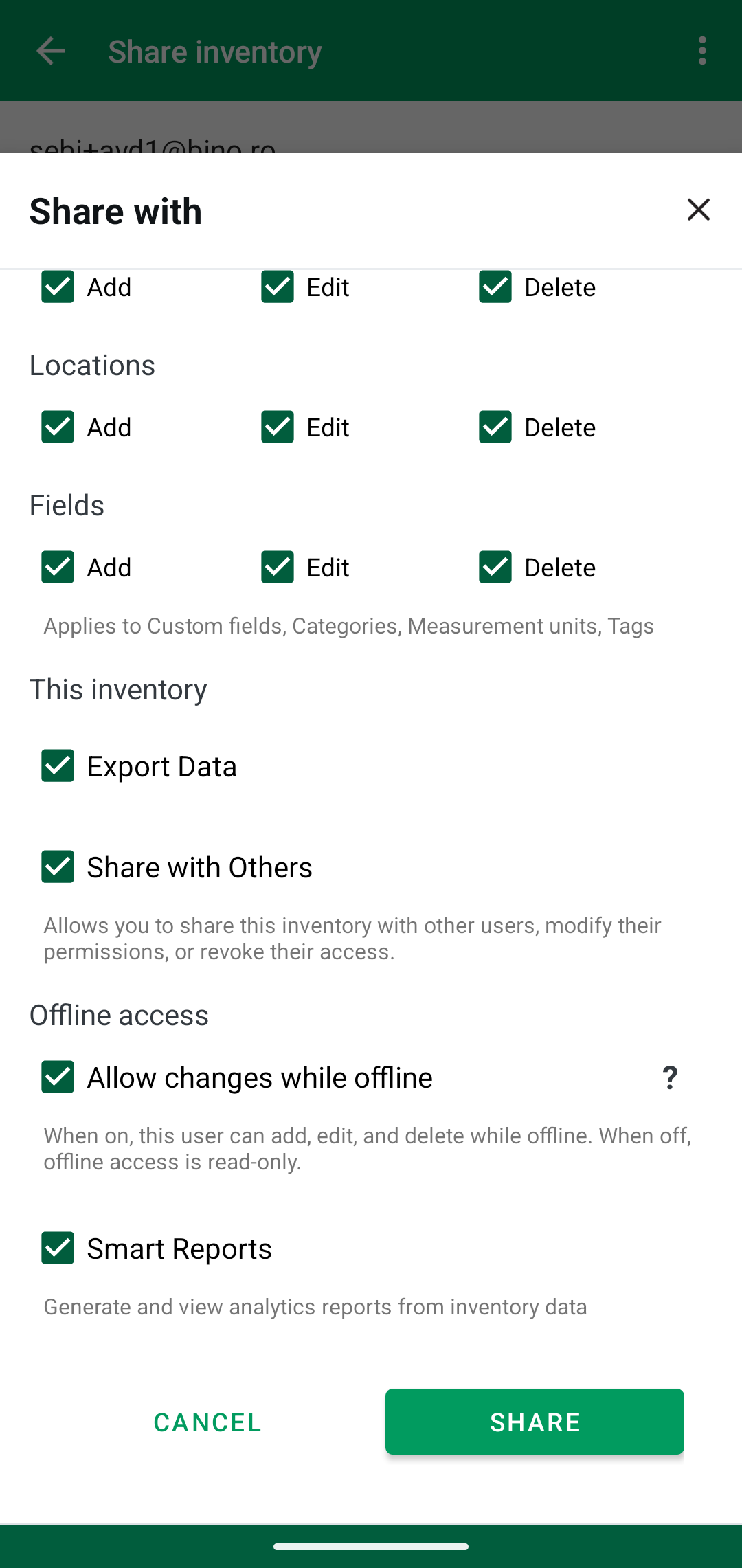 Android sharing permissions expanded with offline access